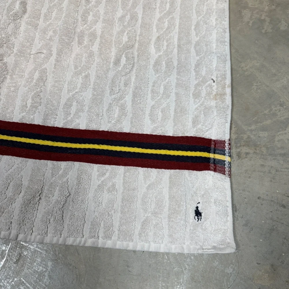Ralph Lauren Home Cable Knit Bath Towel Cream Striped Cotton Vintage Made in USA